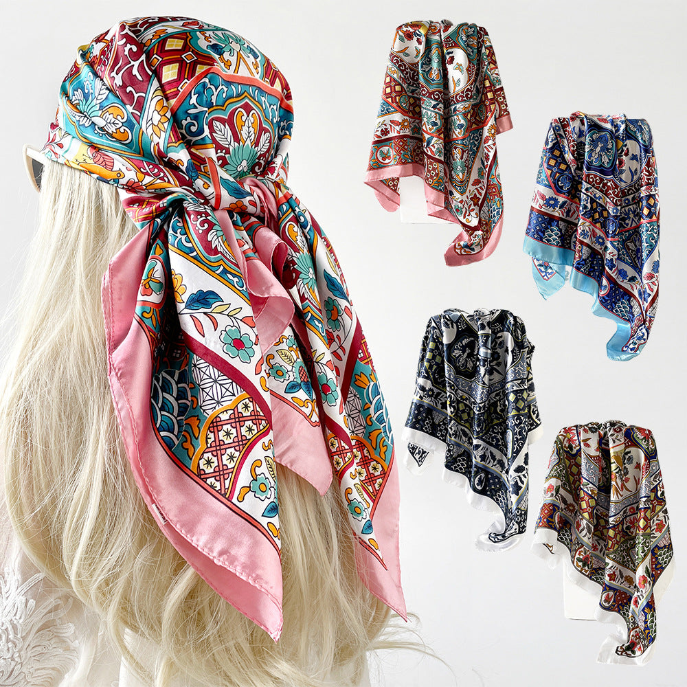 Vintage Floral Print Square Scarf
