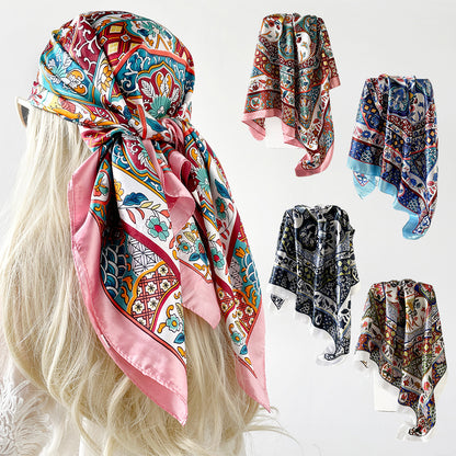 Vintage Floral Print Square Scarf