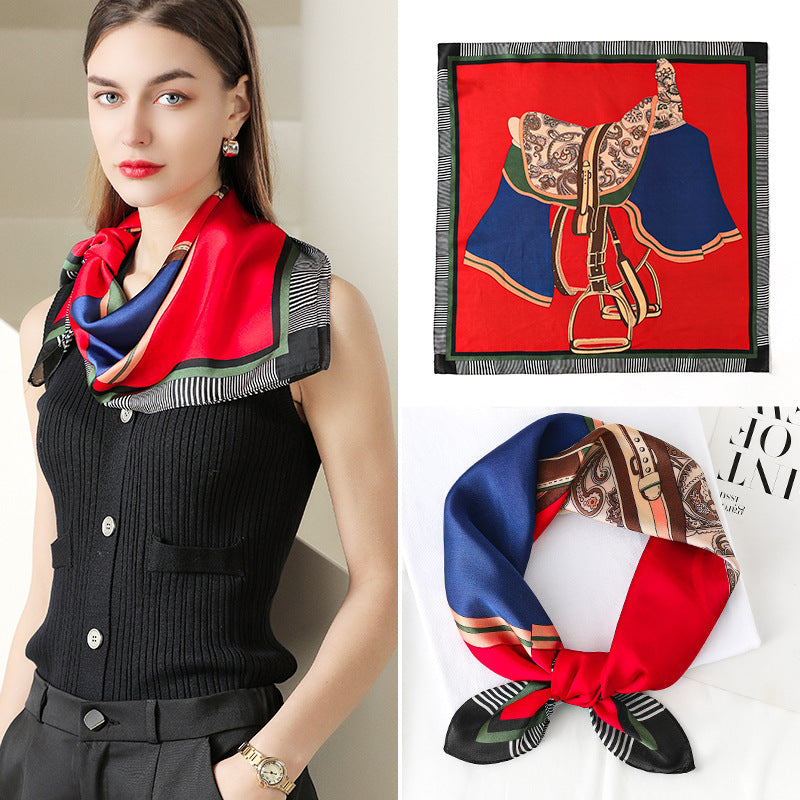 Plaid Saddle Double-Sided Print Small Square Scarf