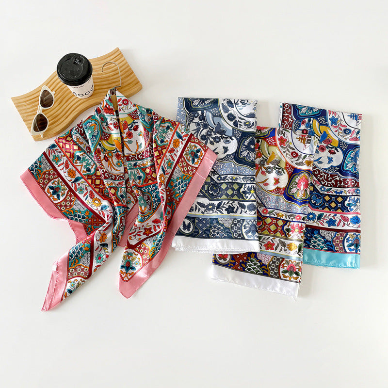 Vintage Floral Print Square Scarf