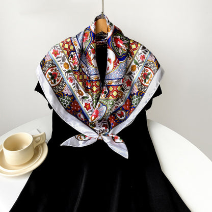 Vintage Floral Print Square Scarf