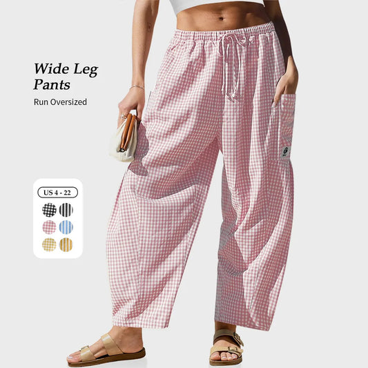 🌴 Women's Cotton-Linen Wide Leg Pants - 49% OFF- ✨ Striped Gingham Summer Chic Style