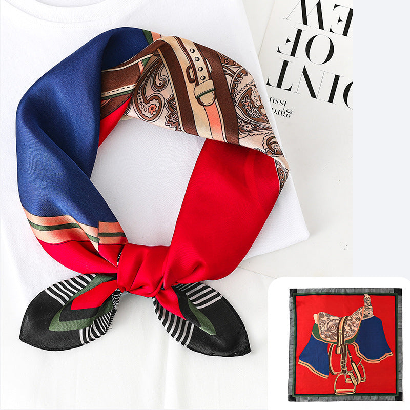 Plaid Saddle Double-Sided Print Small Square Scarf