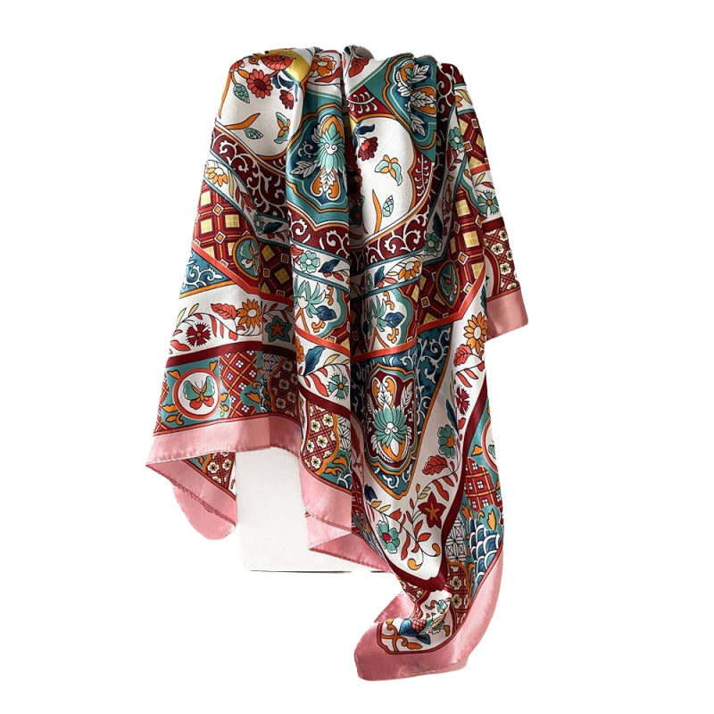 Vintage Floral Print Square Scarf