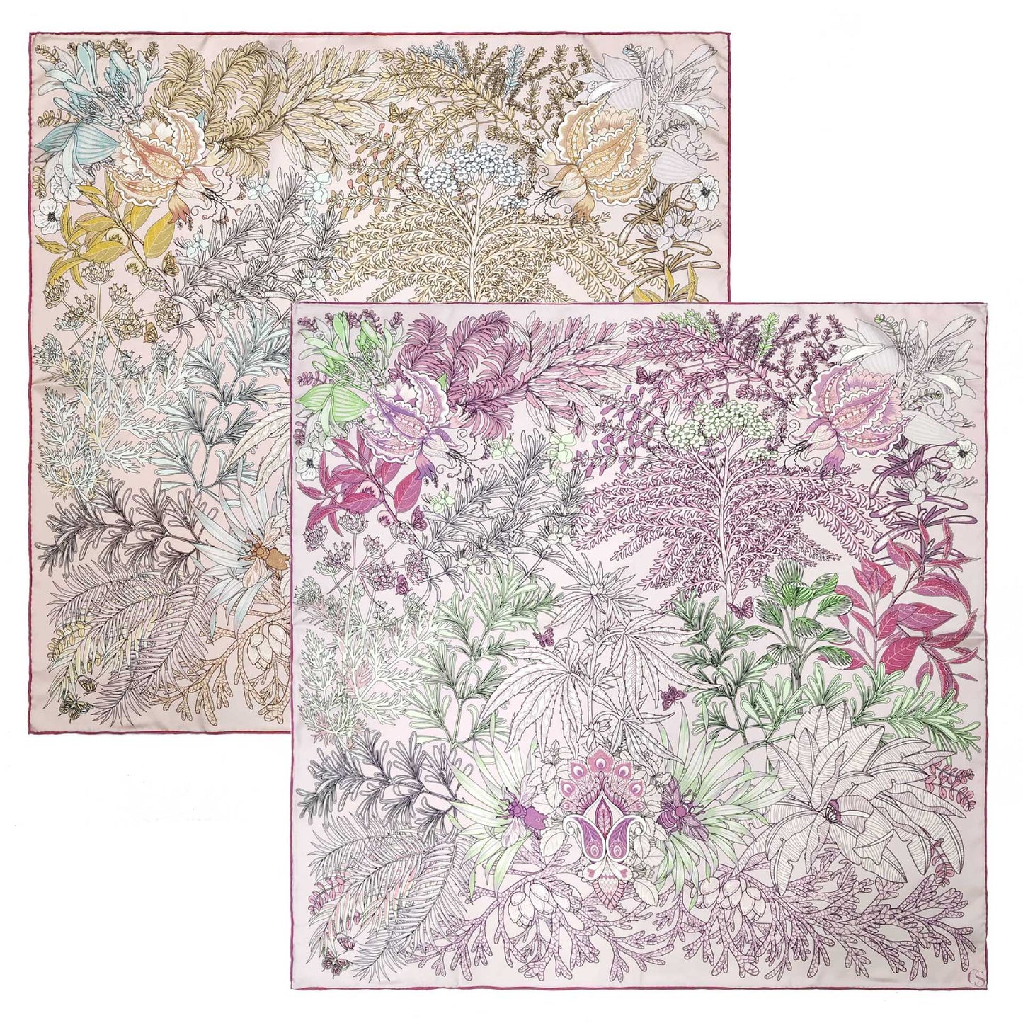 Two-Tone Double-Side Print Silk Square Scarf
