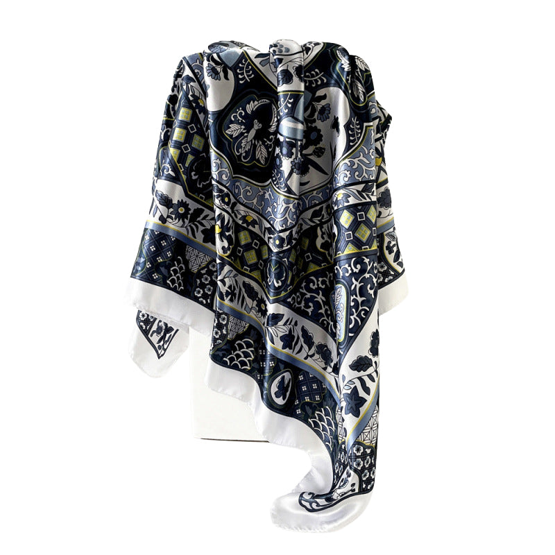 Vintage Floral Print Square Scarf
