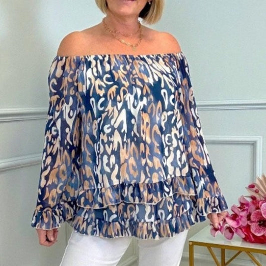 ✨2026 Fashion New 50% OFF💝Printed One-Shoulder Long Sleeve Women's Chiffon Shirt