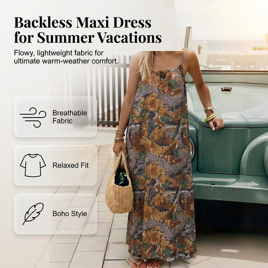 🔥Hot Sale🔥Women's Summer Backless Spaghetti Strap Maxi Dress