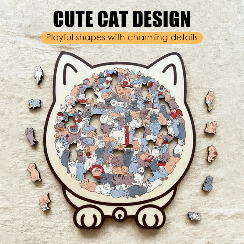 🧩 Wooden Jigsaw Puzzle – Cat Shape Design, Eco-Friendly Material, Great Gift for Puzzle & Pet Fans, Relaxing & Cute 🐾✨