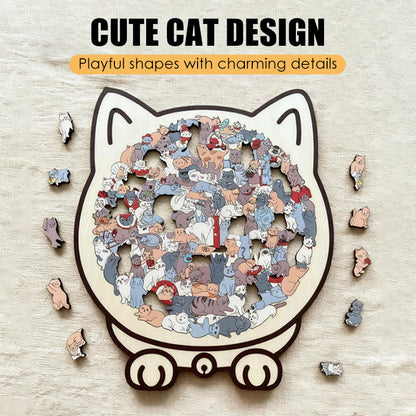 🧩 Wooden Jigsaw Puzzle – Cat Shape Design, Eco-Friendly Material, Great Gift for Puzzle & Pet Fans, Relaxing & Cute 🐾✨