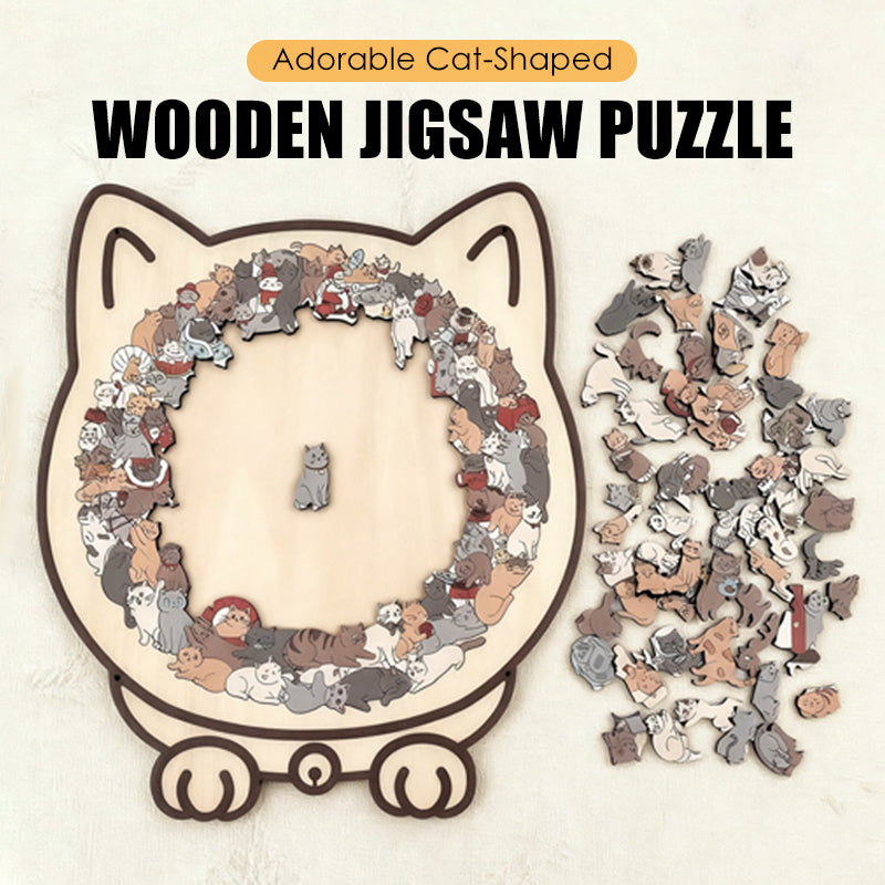 🧩 Wooden Jigsaw Puzzle – Cat Shape Design, Eco-Friendly Material, Great Gift for Puzzle & Pet Fans, Relaxing & Cute 🐾✨
