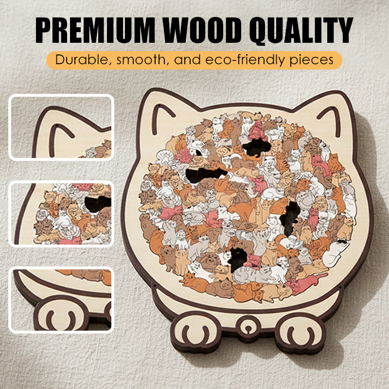 🧩 Wooden Jigsaw Puzzle – Cat Shape Design, Eco-Friendly Material, Great Gift for Puzzle & Pet Fans, Relaxing & Cute 🐾✨