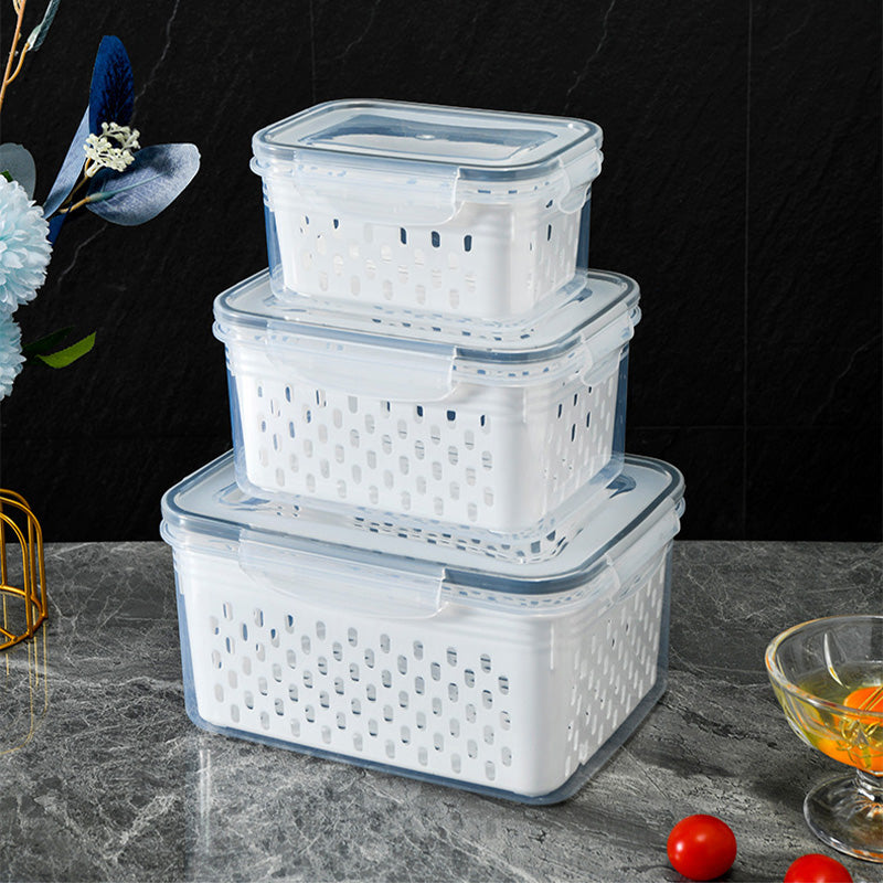 🍎3PCS Fruit Storage Container Set for Fridge with Removable Colander- Fresh Keeping for Fridge, Easy to Clean & Stack ✅🍇