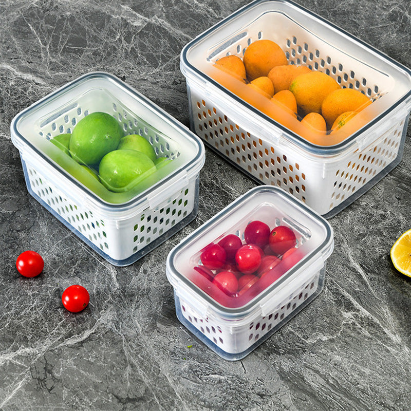 🍎3PCS Fruit Storage Container Set for Fridge with Removable Colander- Fresh Keeping for Fridge, Easy to Clean & Stack ✅🍇
