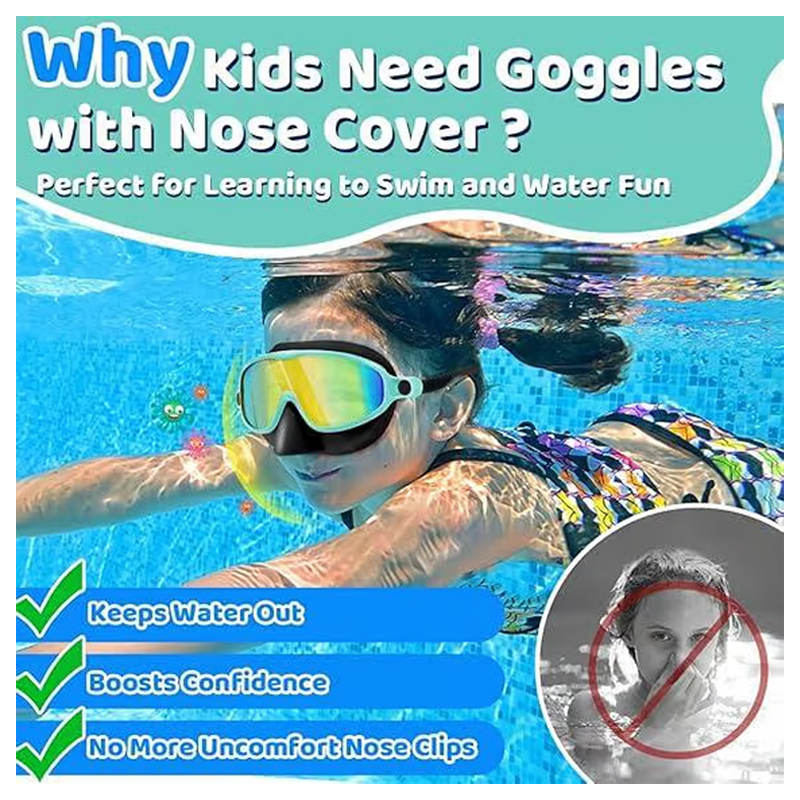 🏊‍♀️ Kids Swim Goggles with Nose Cover – No More Choking, Safe & Fun, Great for Toddlers & Beginner Swimmers 👶🌊