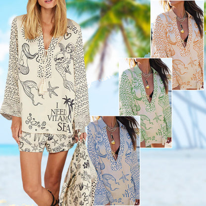 ✨2026 New Arrival 45% OFF! ☀️Printed Satin Two-piece Suit For Women，Loose Fit, Lightweight & Breathable