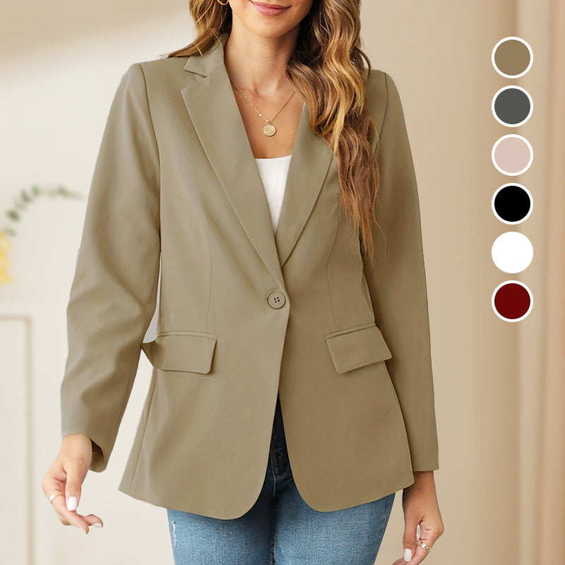 💖 Soft Solid Color Button-Up Lapel Jacket – Woman's Casual Blazer,  Great for Spring & Fall. Elevate Your Everyday Look 🍂👚