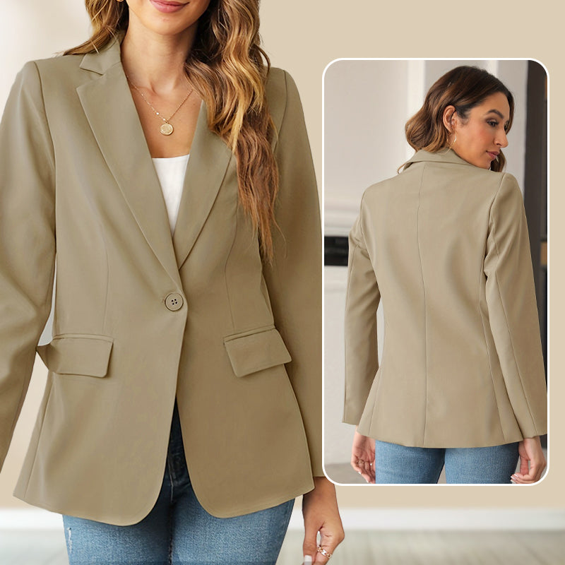 💖 Soft Solid Color Button-Up Lapel Jacket – Woman's Casual Blazer,  Great for Spring & Fall. Elevate Your Everyday Look 🍂👚