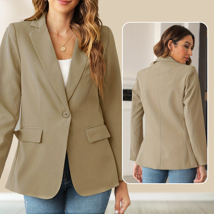💖 Soft Solid Color Button-Up Lapel Jacket – Woman's Casual Blazer,  Great for Spring & Fall. Elevate Your Everyday Look 🍂👚