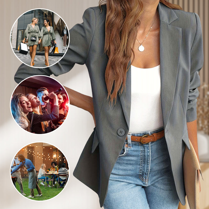 💖 Soft Solid Color Button-Up Lapel Jacket – Woman's Casual Blazer,  Great for Spring & Fall. Elevate Your Everyday Look 🍂👚