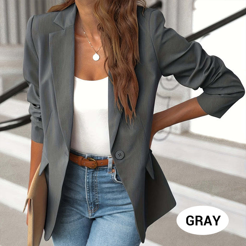💖 Soft Solid Color Button-Up Lapel Jacket – Woman's Casual Blazer,  Great for Spring & Fall. Elevate Your Everyday Look 🍂👚