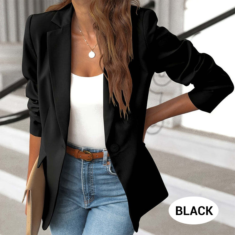 💖 Soft Solid Color Button-Up Lapel Jacket – Woman's Casual Blazer,  Great for Spring & Fall. Elevate Your Everyday Look 🍂👚
