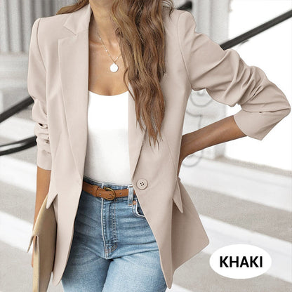 💖 Soft Solid Color Button-Up Lapel Jacket – Woman's Casual Blazer,  Great for Spring & Fall. Elevate Your Everyday Look 🍂👚