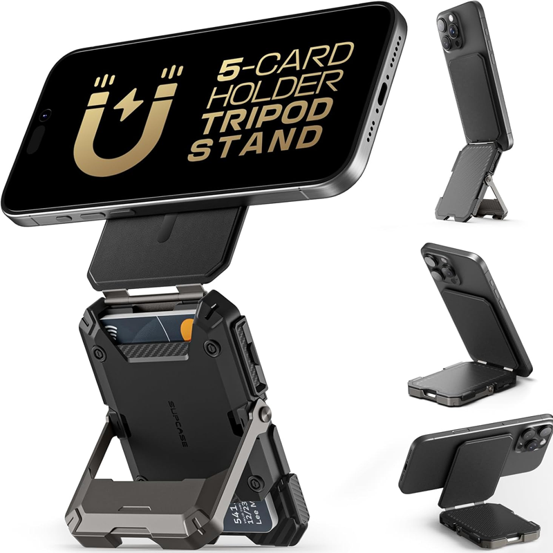 🧲📲2-in-1 Foldable Magnetic Phone Stand，Tripod Phone Stand Credit Card Holder for iPhone 16/15/14/13/12 SUPCASE Adjustable Phone Stand Compatible with MagSafe